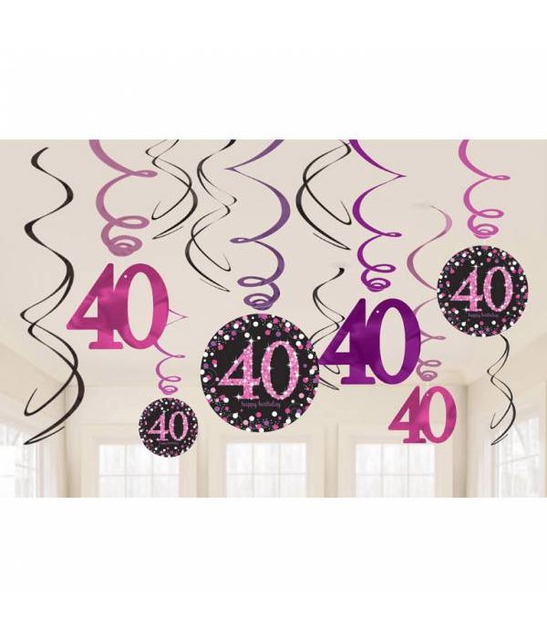 40 jaar hangdecoratie swirls mix pink