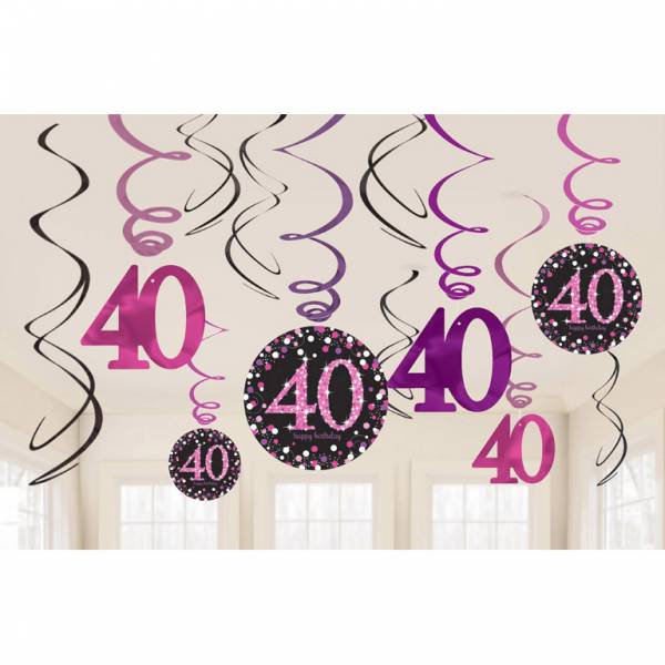 40 jaar hangdecoratie swirls mix pink afbeelding
