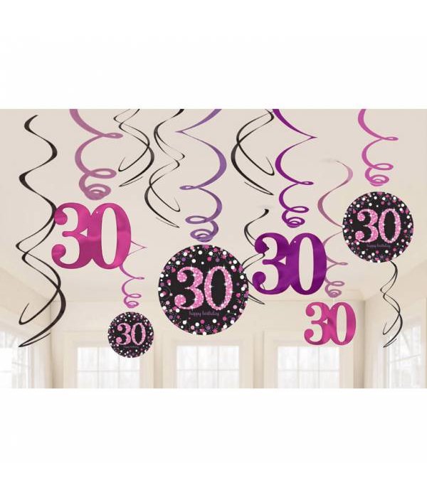 30 jaar hangdecoratie swirls mix pink