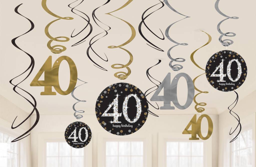40 jaar hangdecoratie swirls goud/zilver afbeelding