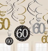 60 jaar hangdecoratie swirls mix zilver/goud