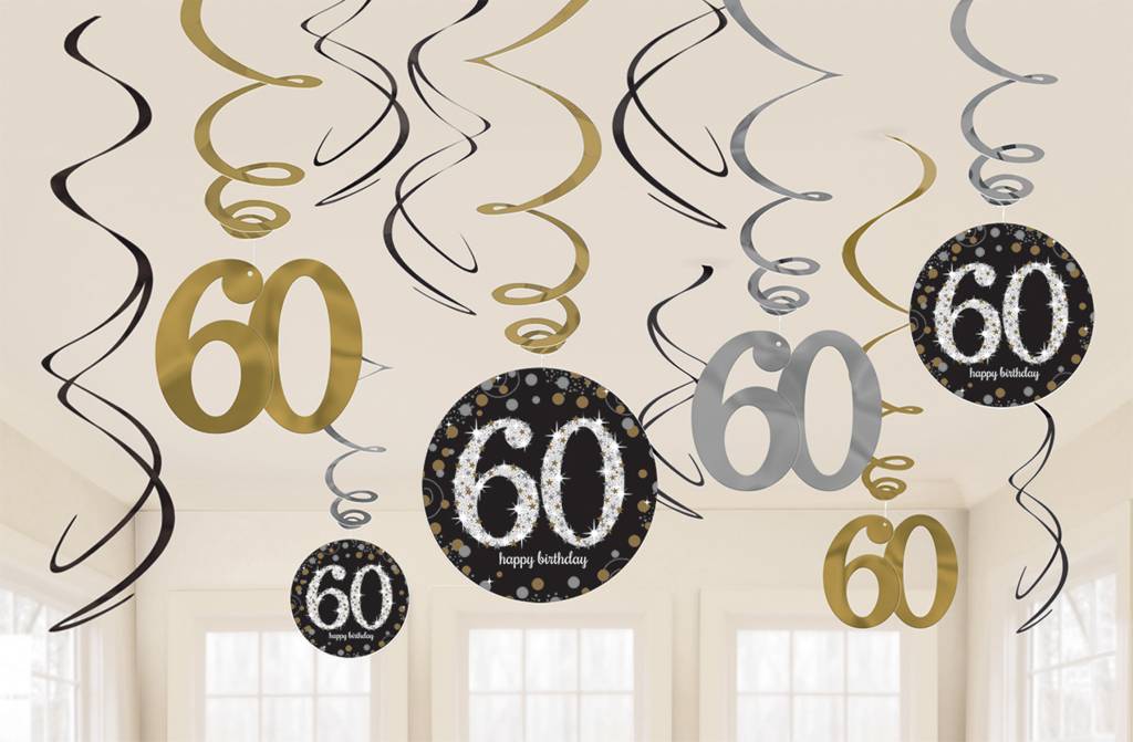 60 jaar hangdecoratie swirls mix zilver/goud afbeelding