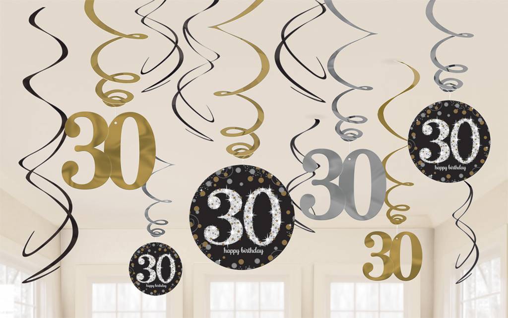 30 jaar hangdecoratie swirls mix zilver/goud afbeelding