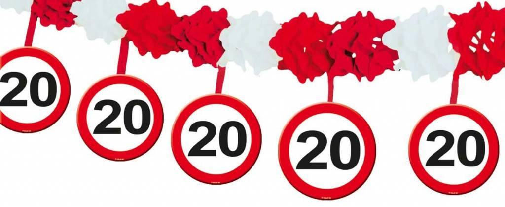 Verjaardags slinger 20 Jaar verkeersbord met onderhanger afbeelding