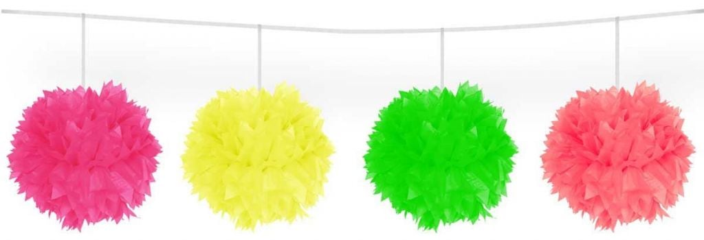 Meerkleurige Neon slinger pompom - 3 meter afbeelding