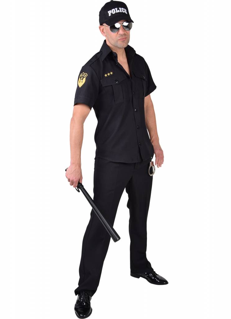 Magic By Freddy's - Politie & Detective Kostuum - Drie Sterren Brigadier Politie Hemd Man - zwart - XL - Carnavalskleding - Verkleedkleding