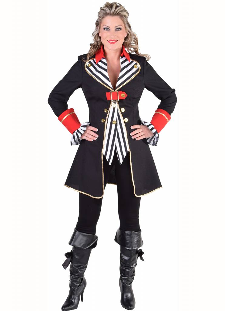 Magic Design Verkleedjas Captain Dames Polyester Zwart/rood Mt. S