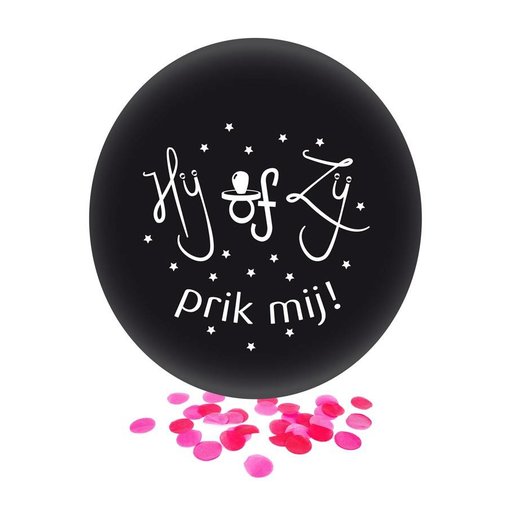 Grote Ballon Gender Reveal Hij of Zij Prik Mij met roze confetti