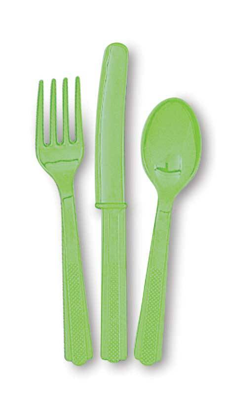 18 stuks Lime groen bestek assorti