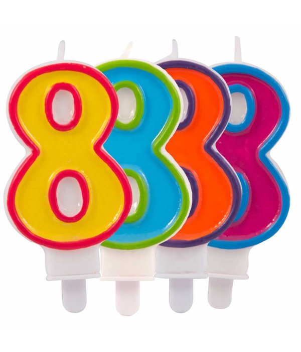 Kaars cijfer 8 in vrolijke kleuren