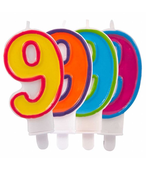 Kaars cijfer 9 in vrolijke kleuren
