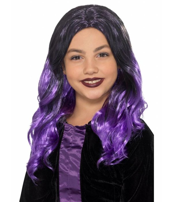 Pruik Heks kind zwart/paars