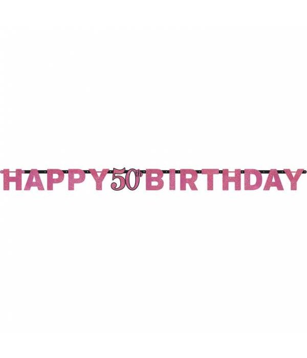 Letterslinger glitter Happy 50th Birtday pink