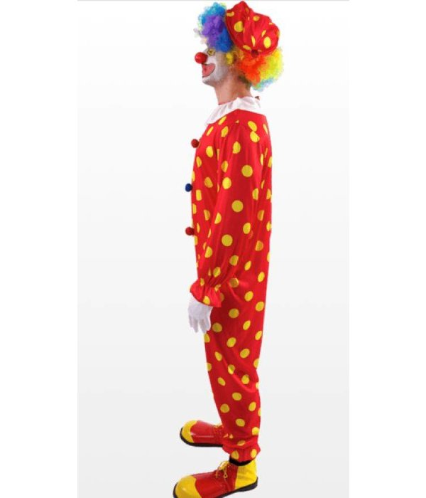 Clown kostuum rood met gele bollen