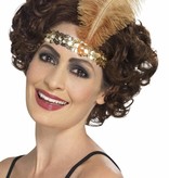Flapper Hoofdband goud met veer