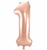 Rosé Goudkleurige Cijferballon cijfer 1 - 86cm