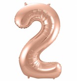 Rosé Goudkleurige Cijferballon cijfer 2 - 86cm