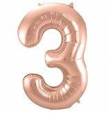 Rosé Goudkleurige Cijferballon cijfer 3 - 86cm