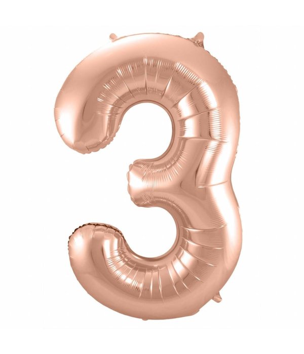 Rosé Goudkleurige Cijferballon cijfer 3 - 86cm