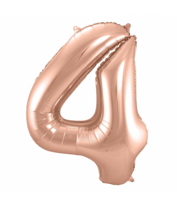 Rosé Goudkleurige Cijferballon cijfer 4 - 86cm