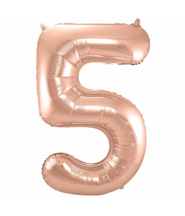Rosé Goudkleurige Cijferballon cijfer 5 - 86cm