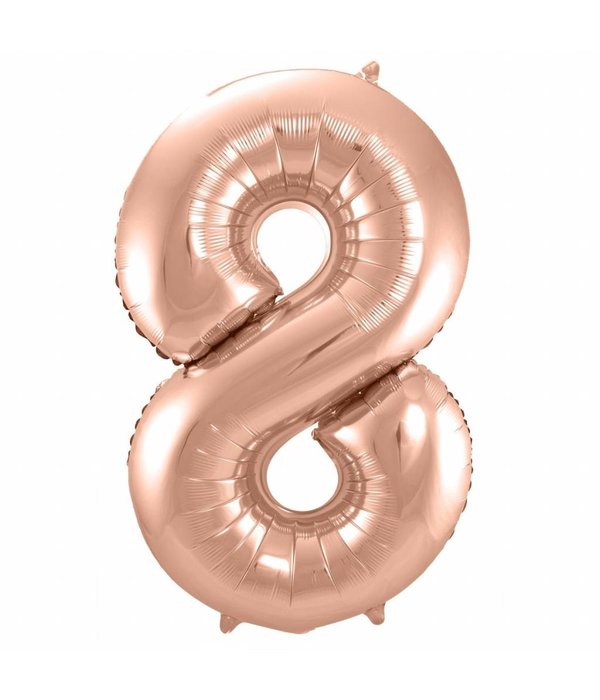 Rosé Goudkleurige Cijferballon cijfer 8 - 86cm