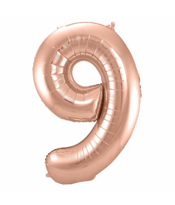 Rosé Goudkleurige Cijferballon cijfer 9 - 86cm