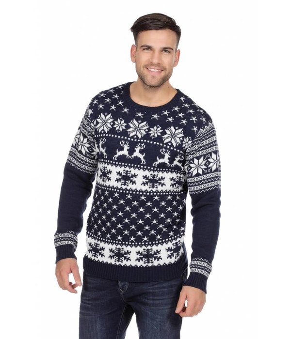 Kersttrui blauw met rendieren Classic