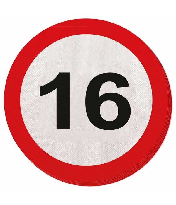 16 jaar verkeersbord servetten - 20 stuks