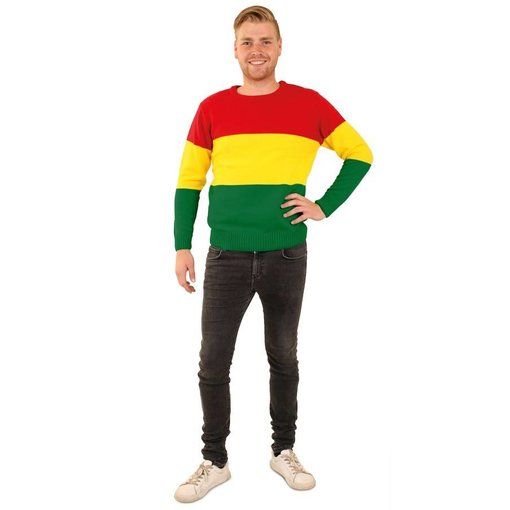 Gebreide trui rood/geel/groen gestreept unisex