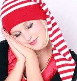 Slaapmuts lang rood/wit