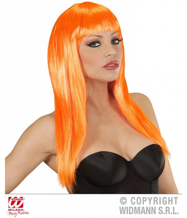 Langharige pruik oranje