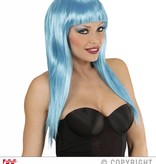 Langharige pruik azuur blauw