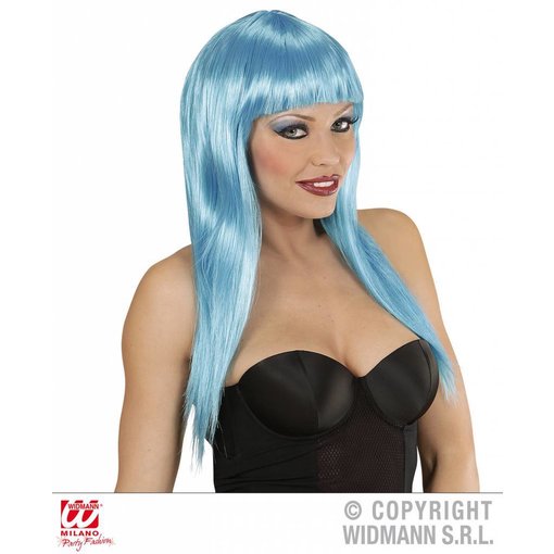 Langharige pruik azuur blauw