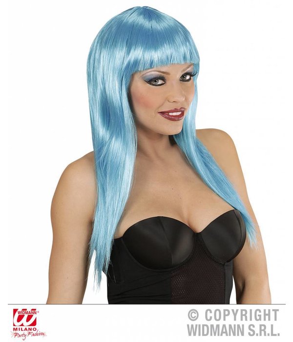 Langharige pruik azuur blauw