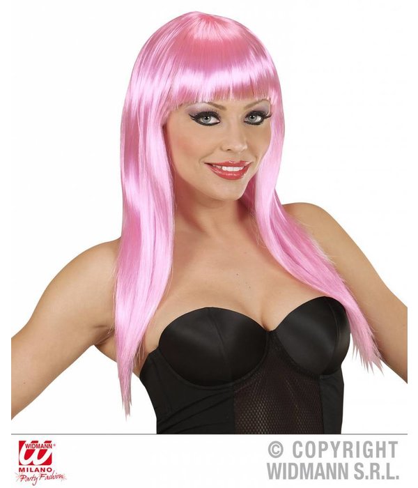Langharige pruik zacht roze
