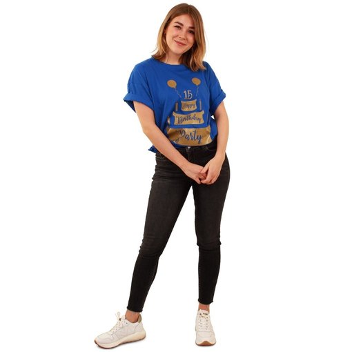 Toppers T-Shirt Happy Birthday Blauw