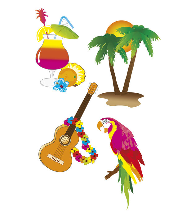 Set tropische Hawaii Wanddecoratie (4 Stuks)