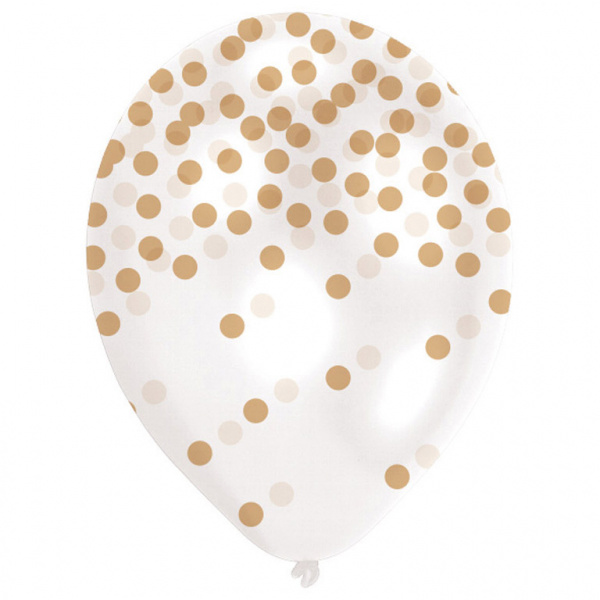 Ballonnen met confetti print goud 6 stuks