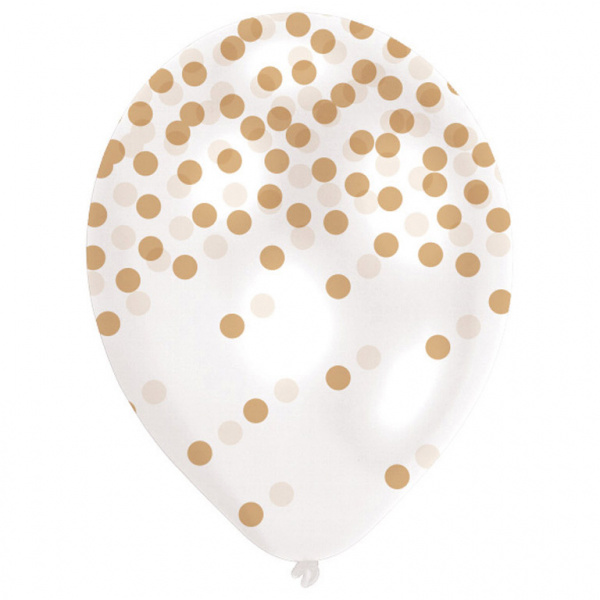 Ballonnen met confetti print goud - 6 stuks afbeelding