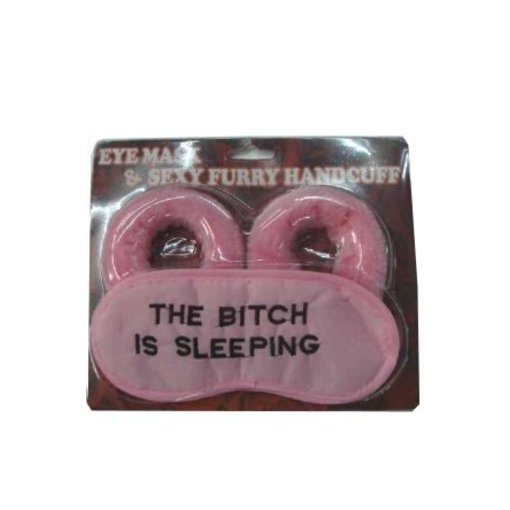 Handboeien roze pluche + oogmasker