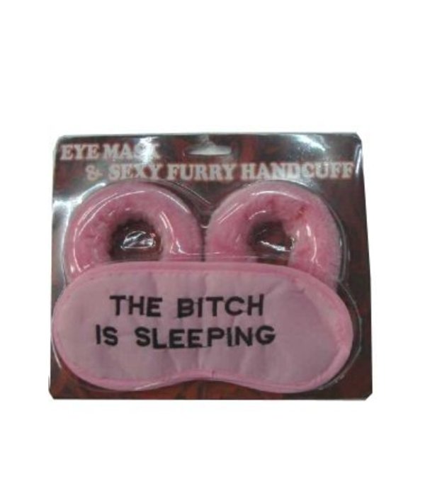 Handboeien roze pluche + oogmasker