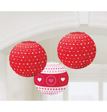 3 Ronde Lampionnen met Hartjes prints