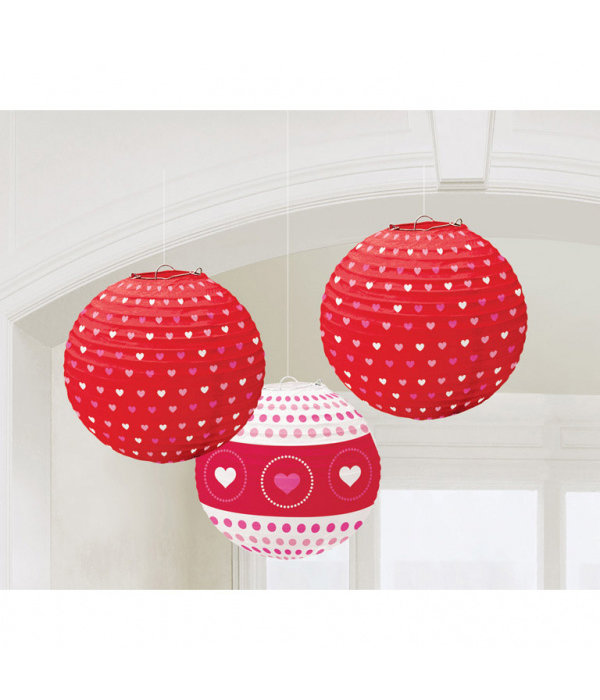 3 Ronde Lampionnen met Hartjes prints