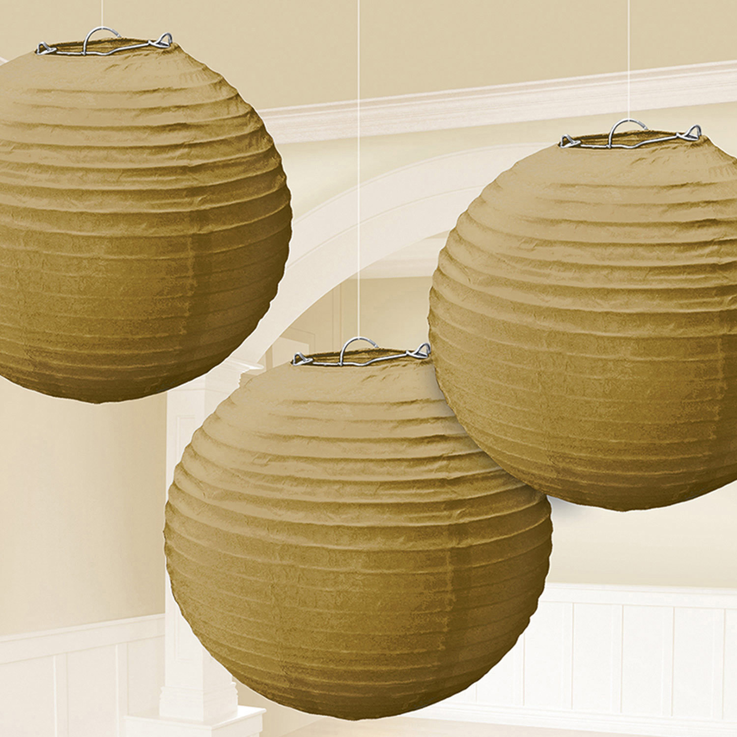 3 gouden lampionnen 21cm afbeelding
