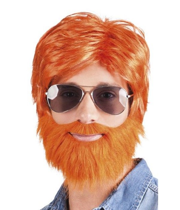 Pruik met baard oranje