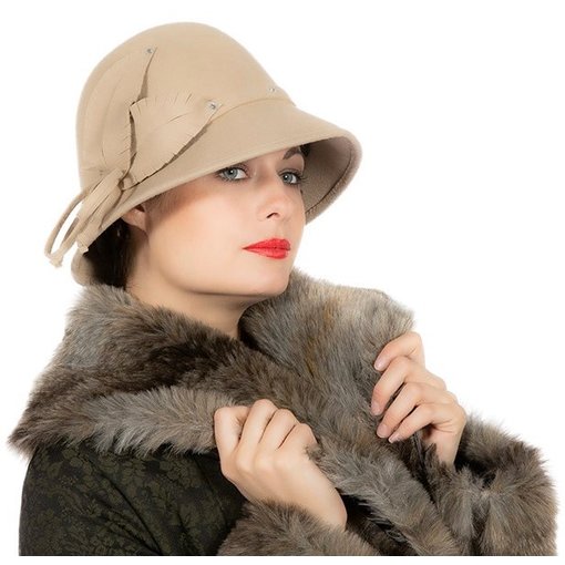 Dameshoed Jaren 20 Beige Luxe Wolvilt