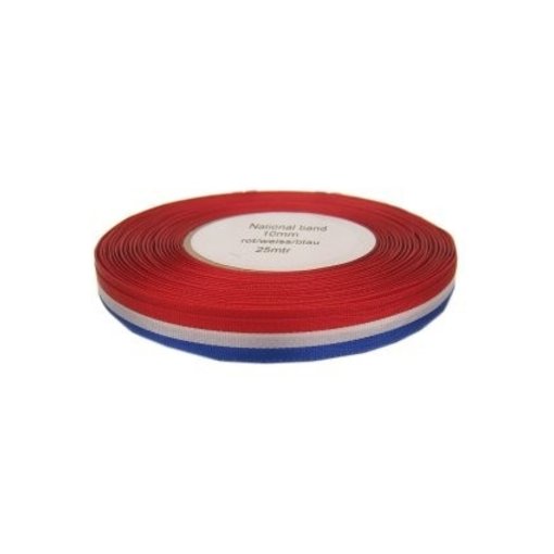 Medaille lint rood/wit/blauw 10 mm. per 25 meter op rol