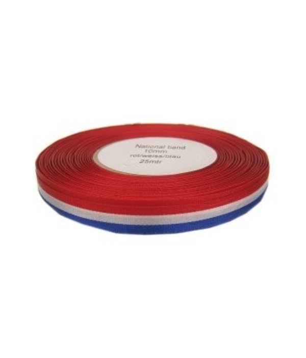 Medaille lint rood/wit/blauw 10 mm. per 25 meter op rol