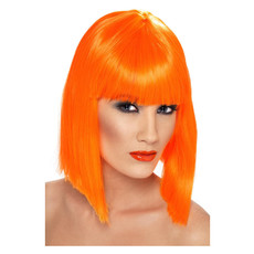 Pruik Glam neon oranje